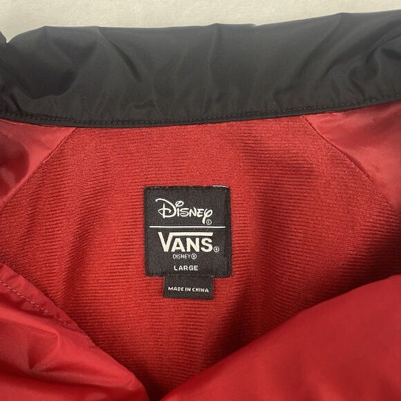 Disney Vans Mickey Mouse Windbreaker Jacket Kids Large Red Black Snap On - Picture 7 of 8